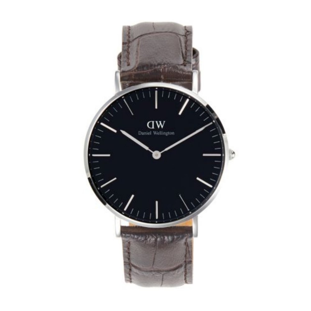 NWT Daniel Wellington Classic, Reading Croc-Embossed Leather Strap Watch, Black